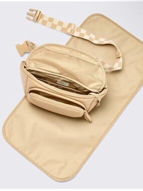 NWT cloud island tan faux leather diaper sling - Checkered-Stripe